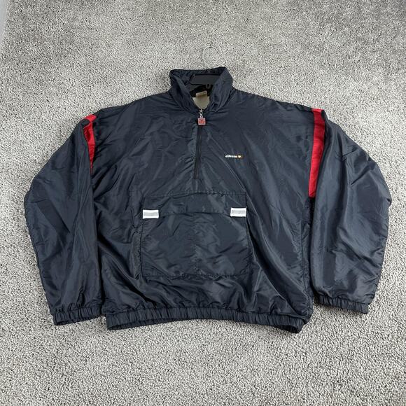 Vintage Ellesse Jacket Mens Large Black Red Reversible Anorak Zip Made Italy 90s - Picture 1 of 16